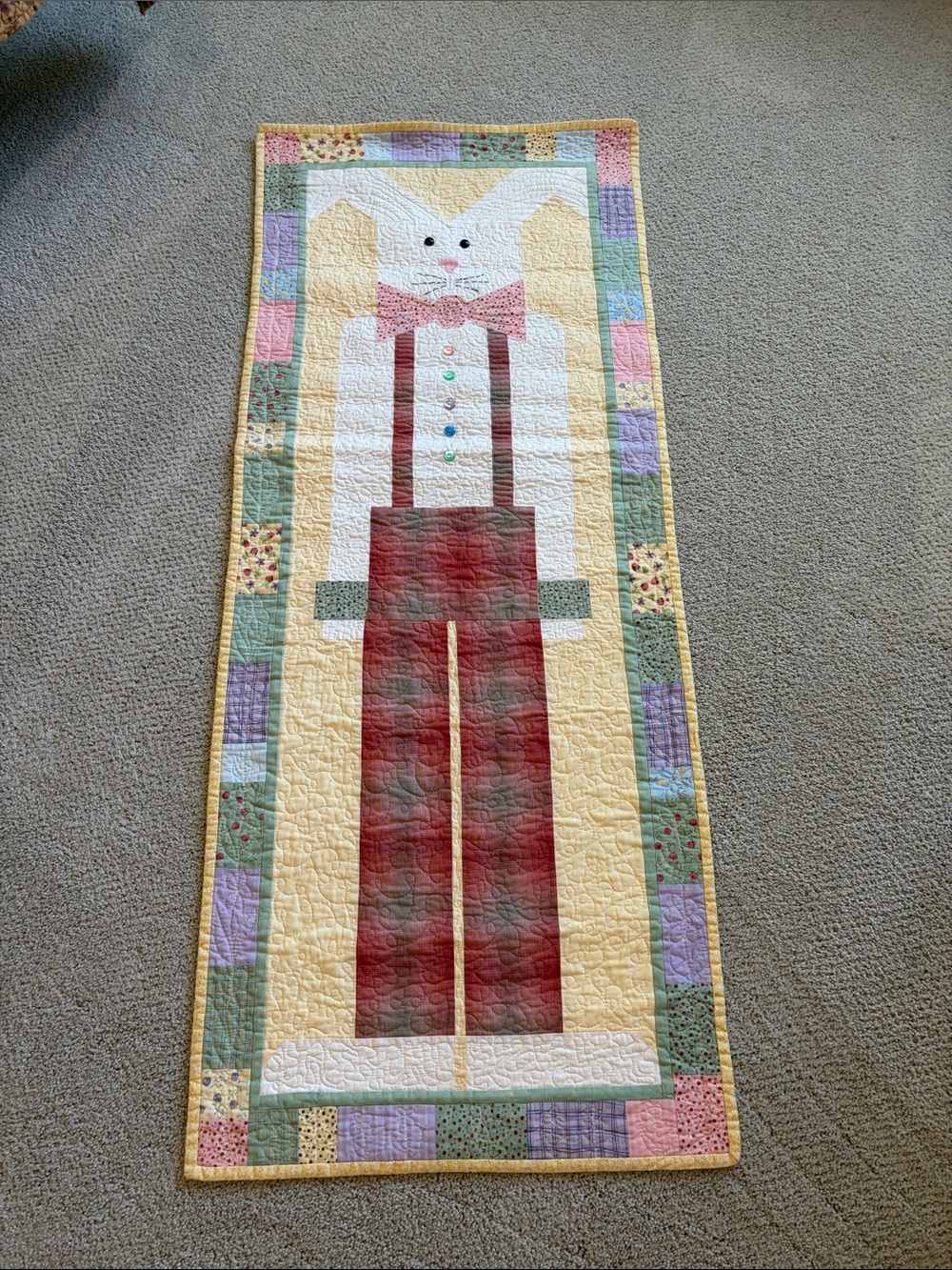 Handmade Bunny Patchwork Wall Hanging - Cream, Pink & Red